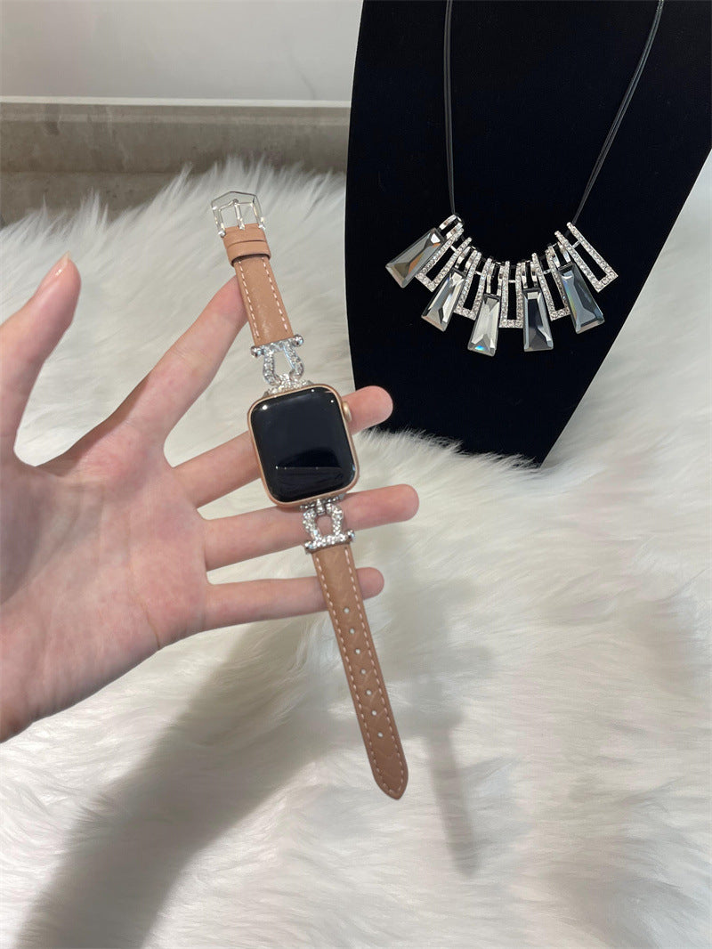 Correa de diamante de metal tejido adecuado para una pulsera de cuero de reloj