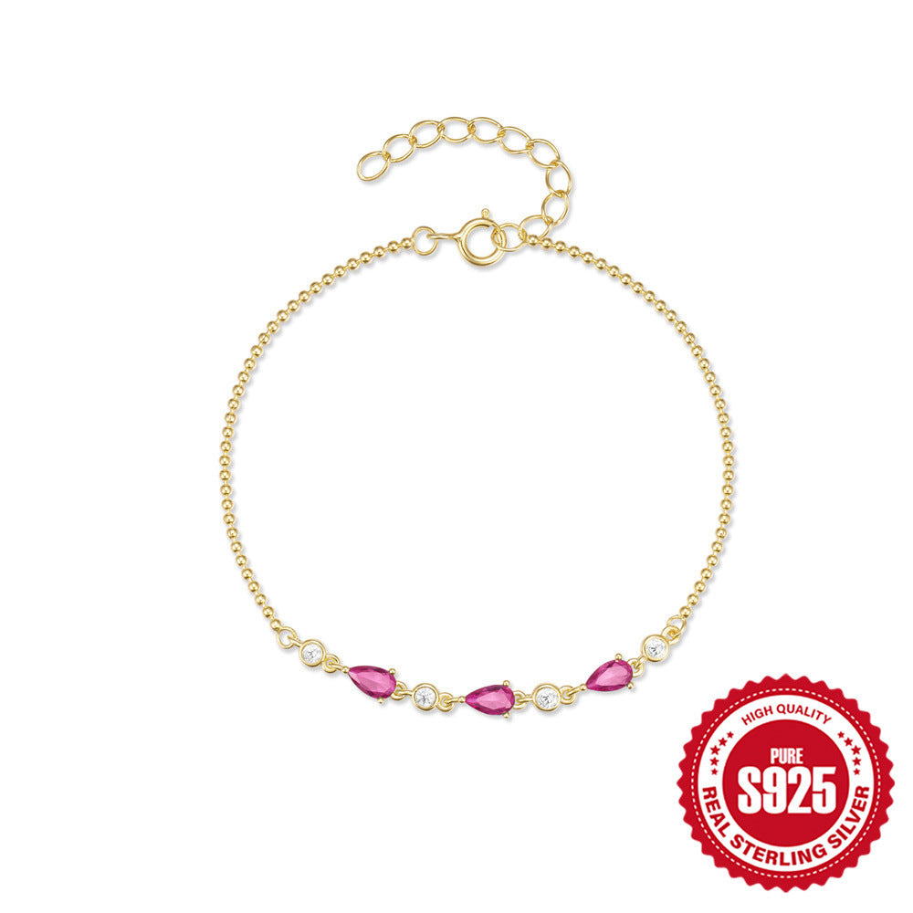 Fashion européenne et américaine S925 argent sterling personnalisé Mini Ball Bead Chain Water Drop Zircon Bracelet