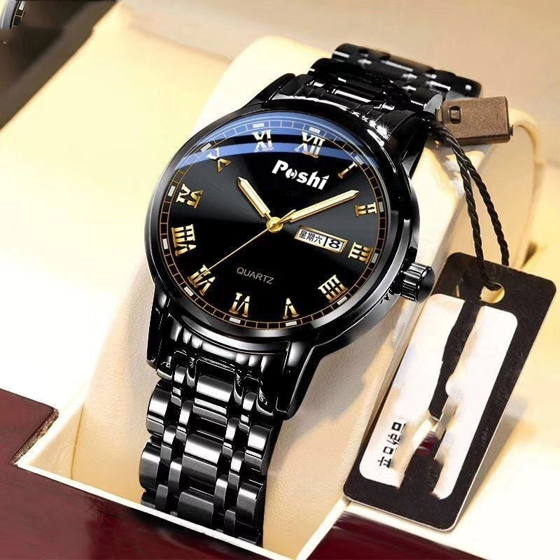 Men's Watch Steel Band Doble Calendario Luminoso Impermeable