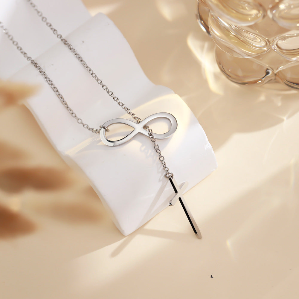 Stainless Steel Cross Shelf 8-word Necklace Simple