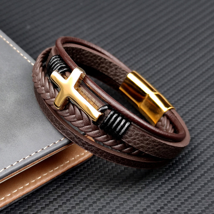 Bracelet noir en cuir en cuir en acier inoxydable Bracelet Bijoux hiphop
