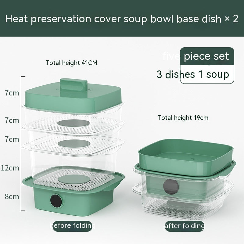 Multi-Layer Dish Cover Hitze Konservierung Küchenabdeckung Esstisch übrig gebliebener Aufbewahrungsbox transparenter Stapel Kochhaube Dampfer