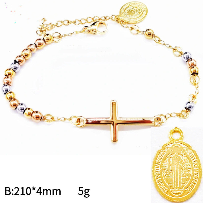 Men's 4mm Stainless Steel Bead Cross Bracelet