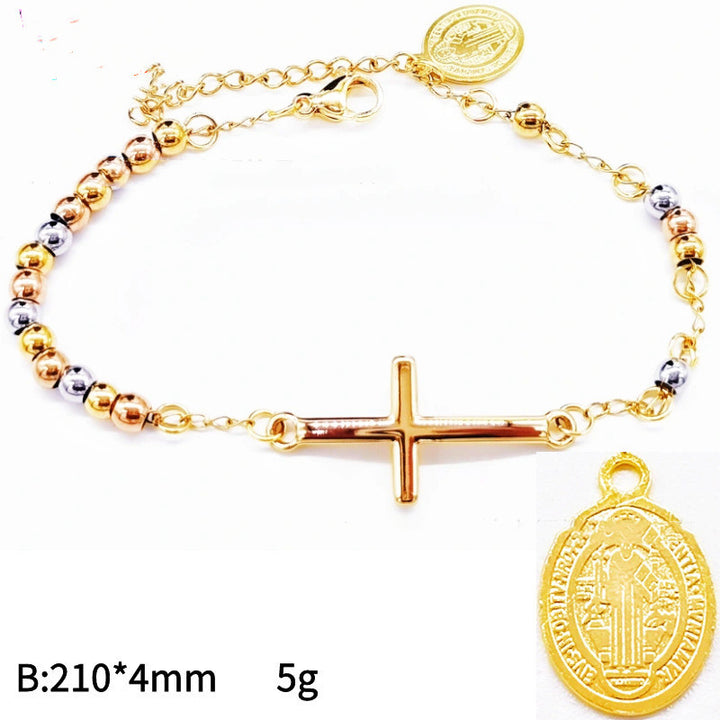 Men's 4mm Stainless Steel Bead Cross Bracelet