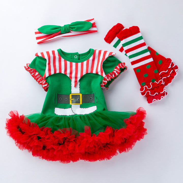Коледна раирана костюм за бебешки костюм