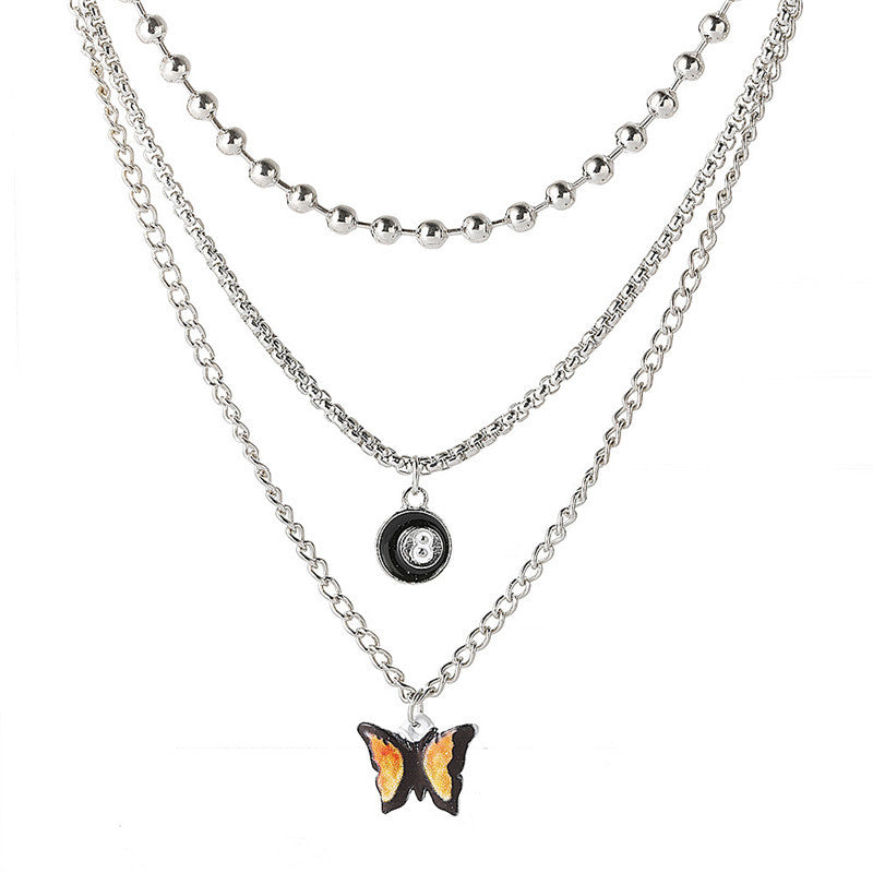 Vintage Metal Black No. 8 Butterfly Clavicle Chain