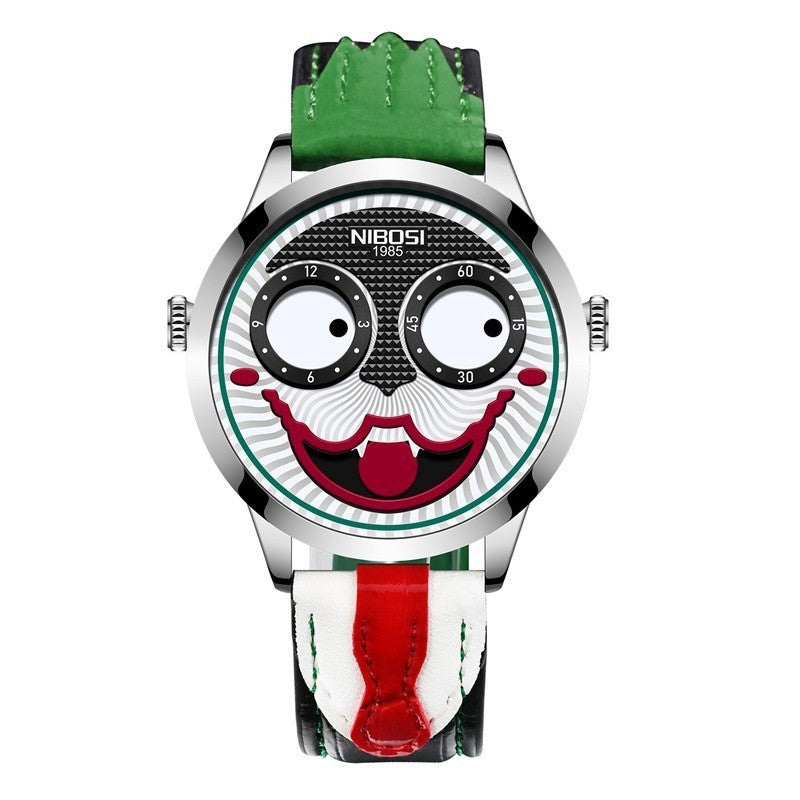 Russische Clown -Männer -Uhr -Leder wasserdicht