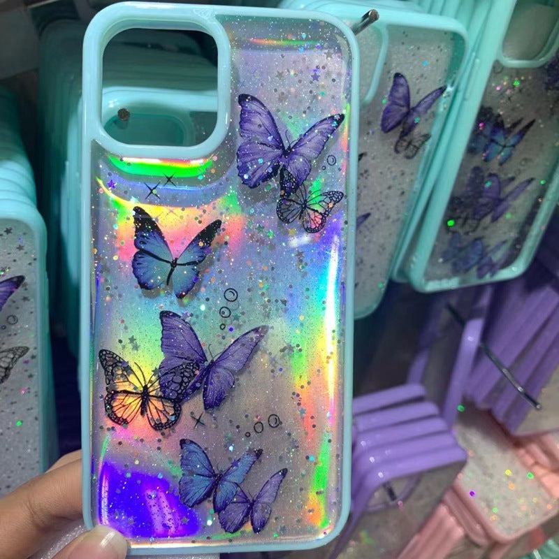 Epoxy glitter vlinder huidvriendelijke telefooncase