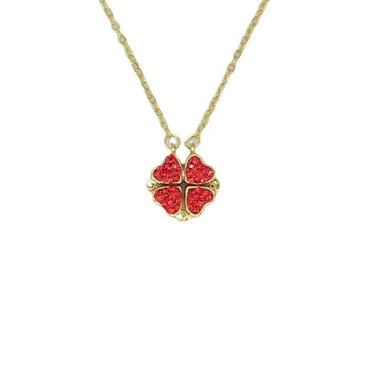 Red And Black Love Pendant Clover Necklace With Diamonds Does Not Fade