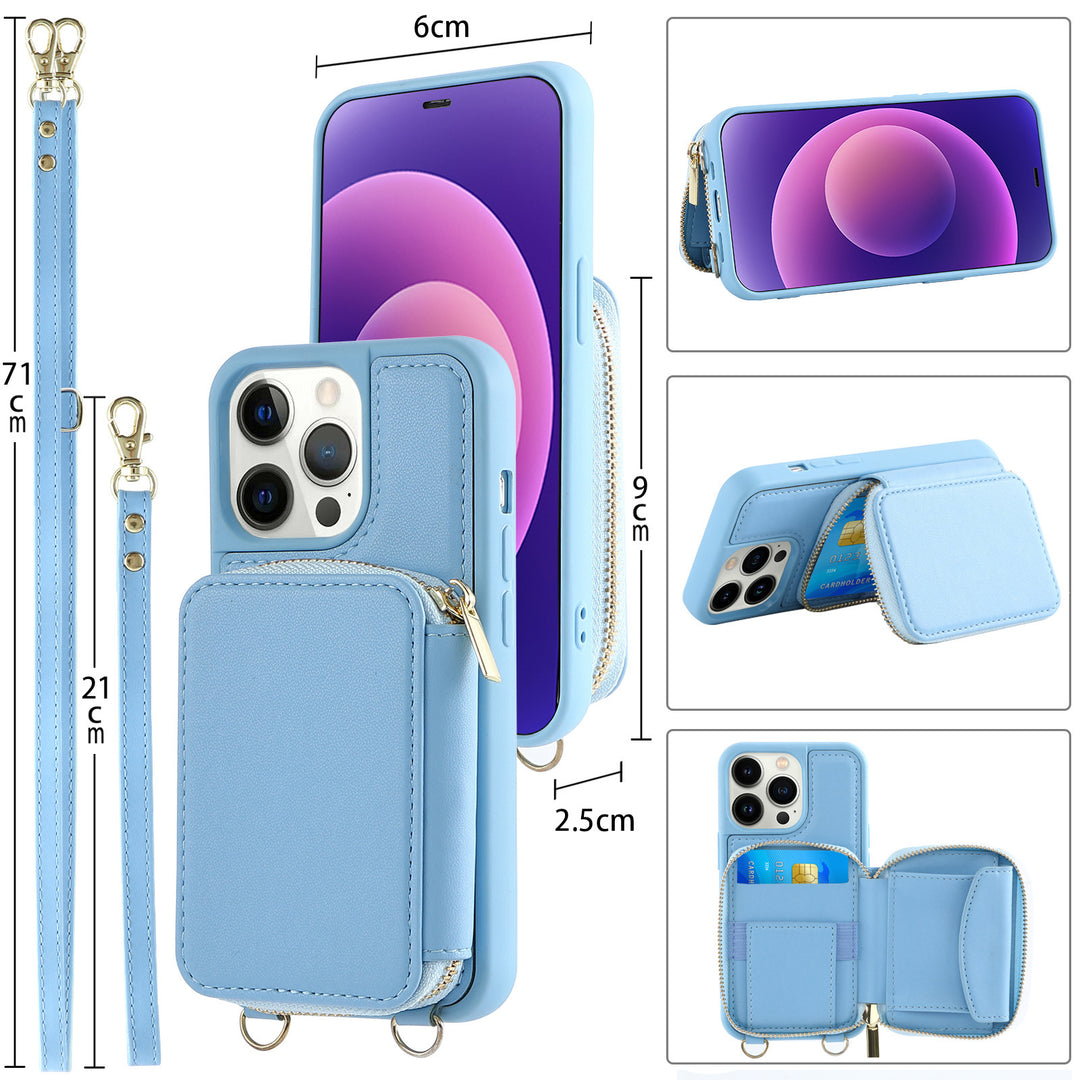 IPhone14pro Phone Case Crossbody Zipper Multifunctional Card Holder Wallet Type Applicable Protective Leather Case