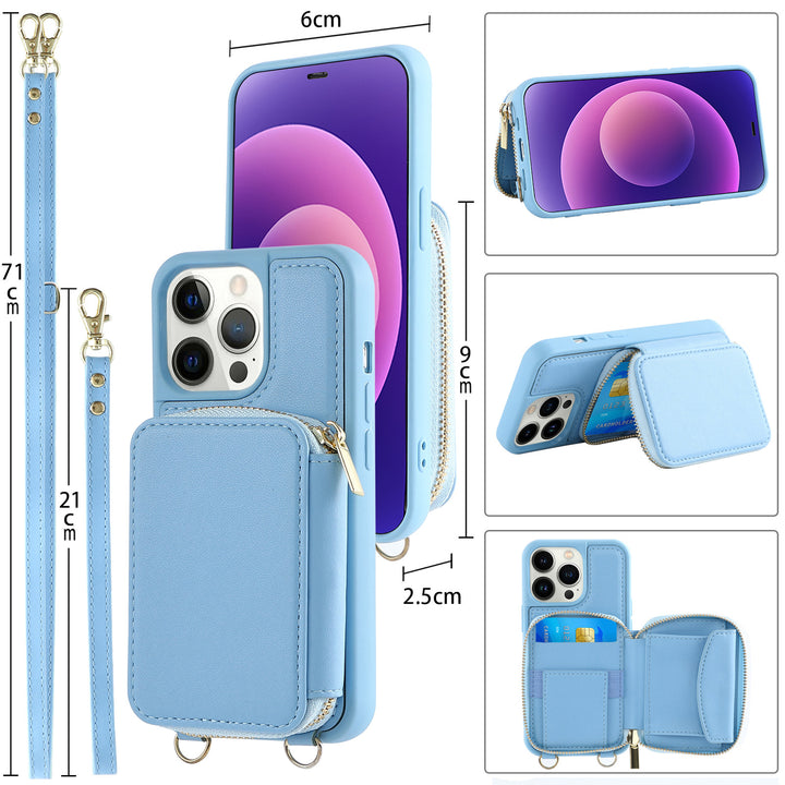 IPhone14Pro Phone Case Crossbody Zipper Multifunktionellt korthållare Plånbokstyp Tillämpligt skyddande läderfodral