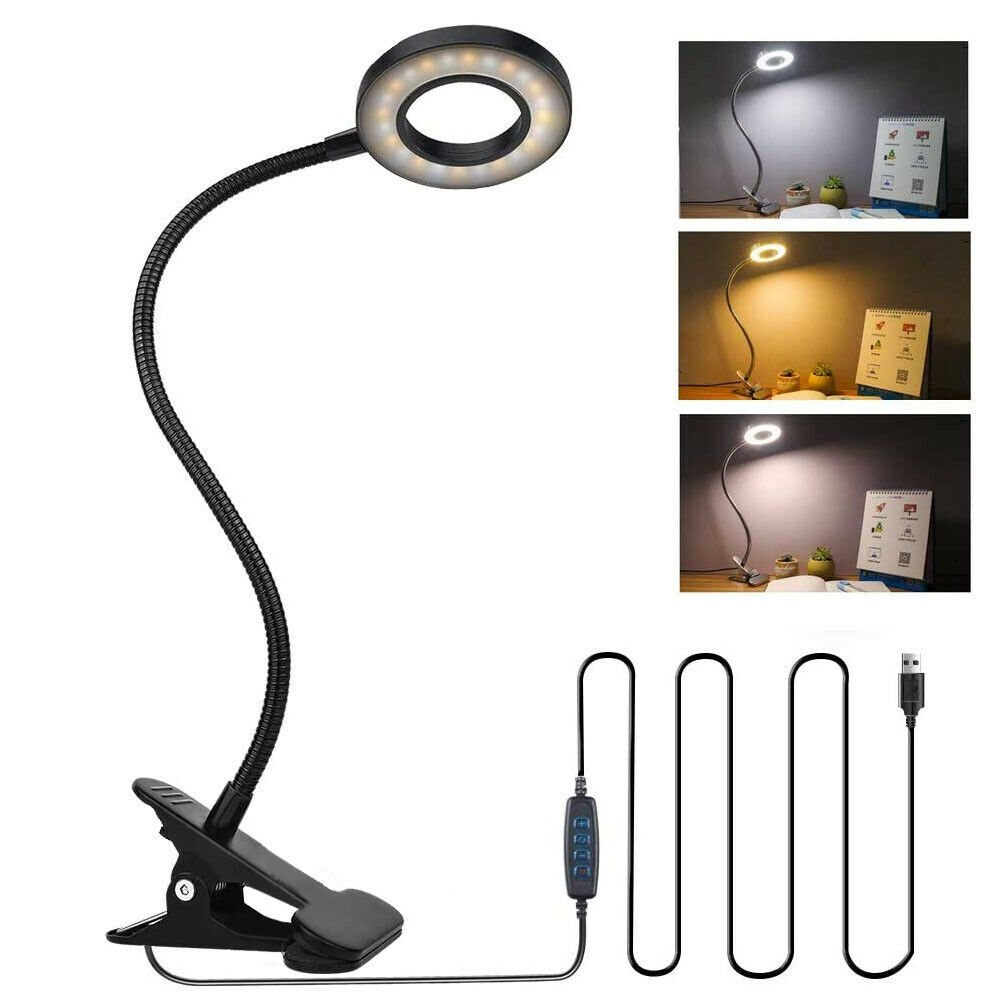 كليب على مصباح مكتبي LED ذراع مرن USB عكس الضوء دراسة طاولة القراءة ضوء الليل