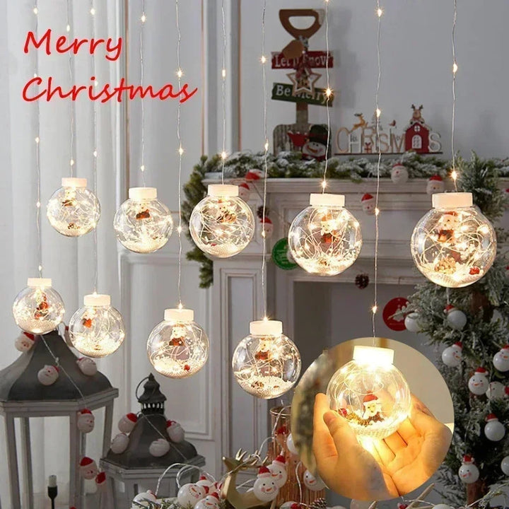 10st LED Julgardinlampa Fairy Snowman Wishing Ball Lamp String Christmas Window Decoration Christmas Light Room