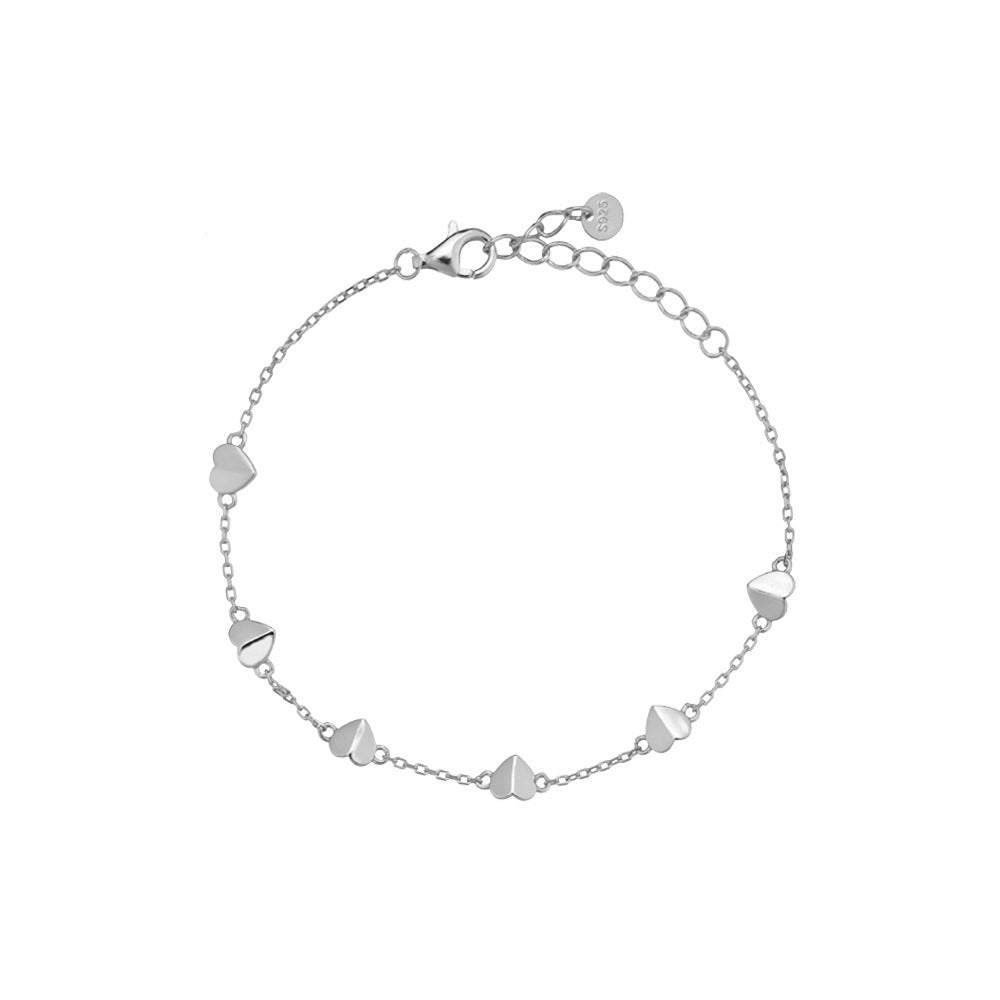 Women's S925 Sterling Silver Cute Heart Temperamental Niche Design Simple Bracelet