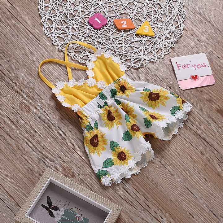 Kinderkleidung Mädchen Baby Overalls Kinder Sonnenblumen Schlingende Spitze Jumpsuit