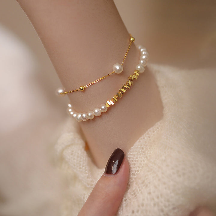 Moda femenina simple pulsera de perlas de agua dulce natural simple