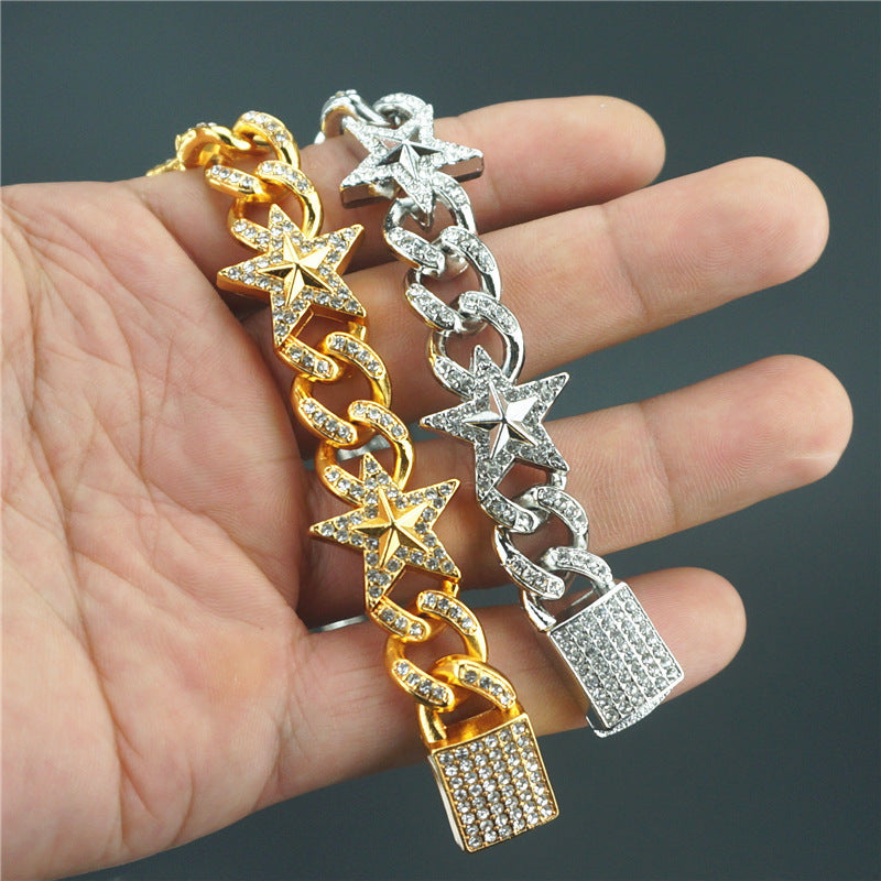 Hipster Fünf-Punkte Stern Cuban Link Chain Armband