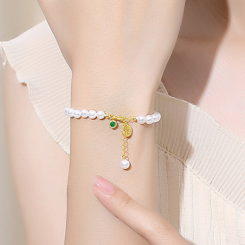Bracelet de perles de coquille en argent sterling à la mode aux femmes