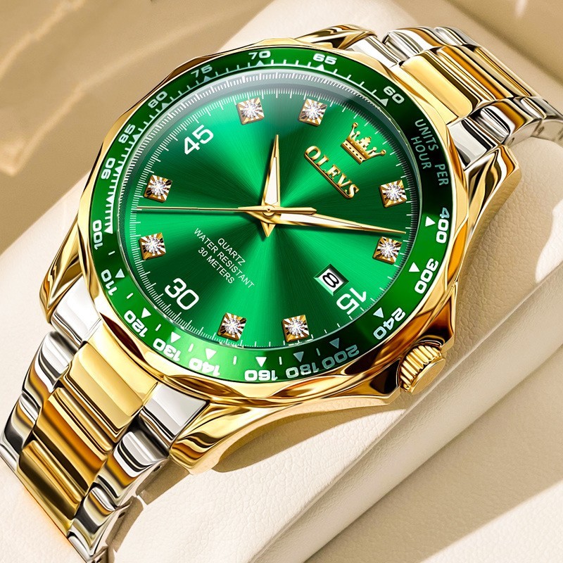 Green submariner cuarzo reloj luminoso para hombres