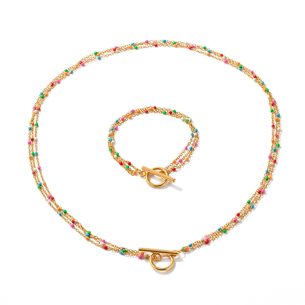 All-match Oil Dripping Color Bean Chain Titanium Steel Bracelet Necklace