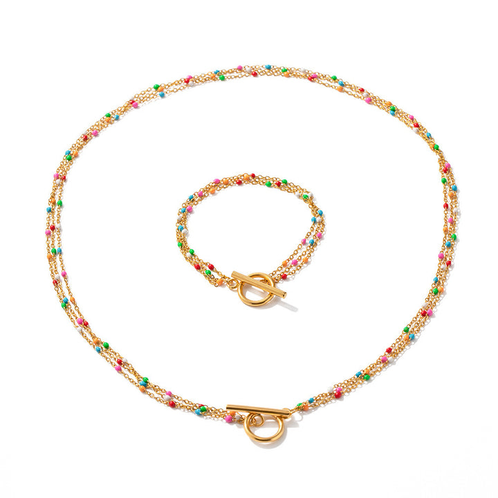 All-match Oil Dripping Color Bean Chain Titanium Steel Bracelet Necklace