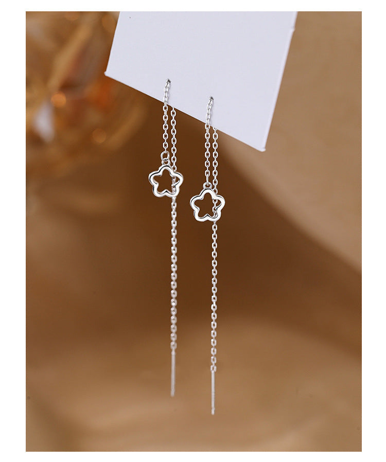 Hollow Flower Earrings Mori Style Simple Special-interest Design Temperament Long Tassel