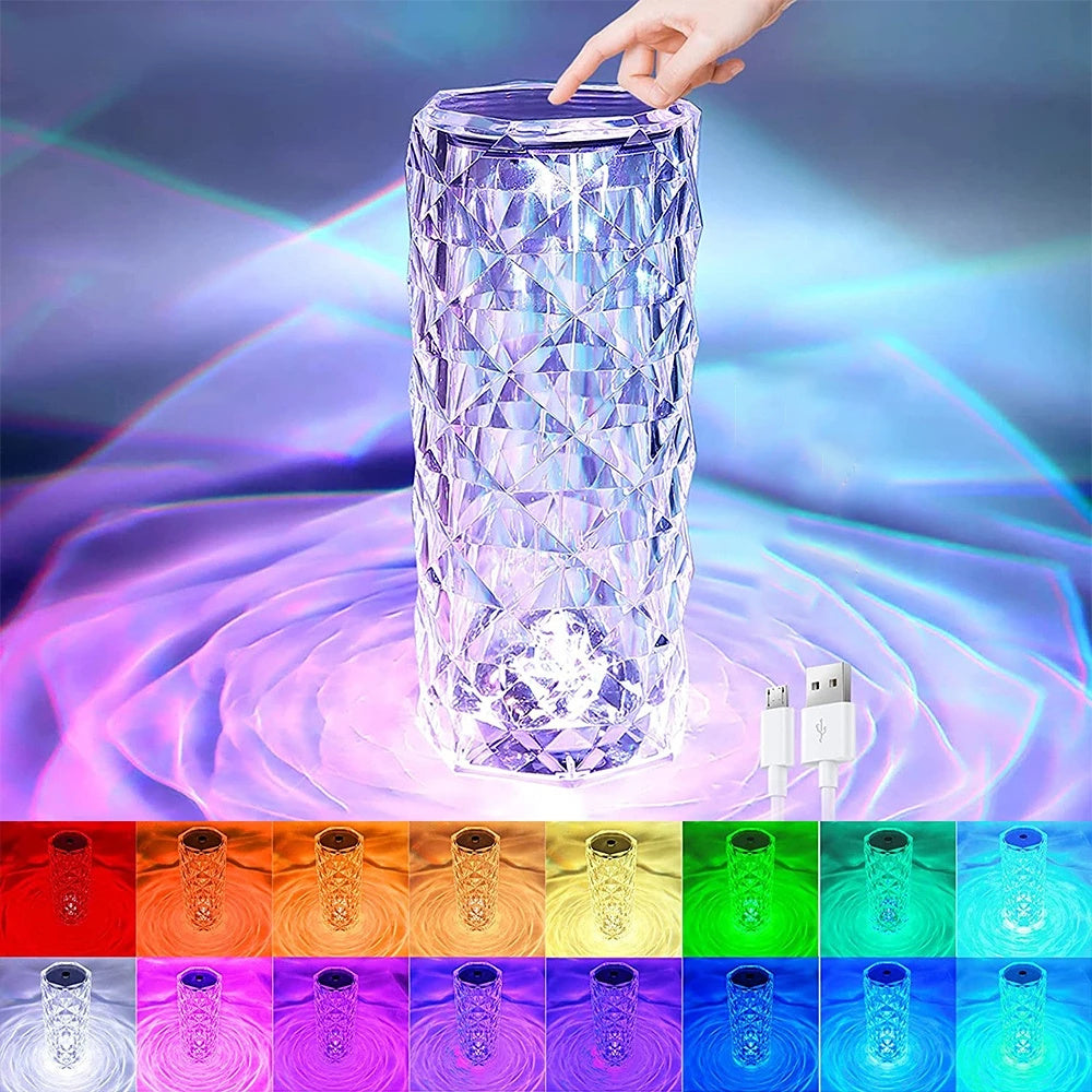Lámpara de cristal LED de 16 colores Lámparas de mesa táctiles de luz rosa