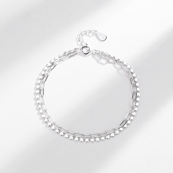 Women's Sterling Silver Stacking Double Layer Glossy Bracelet