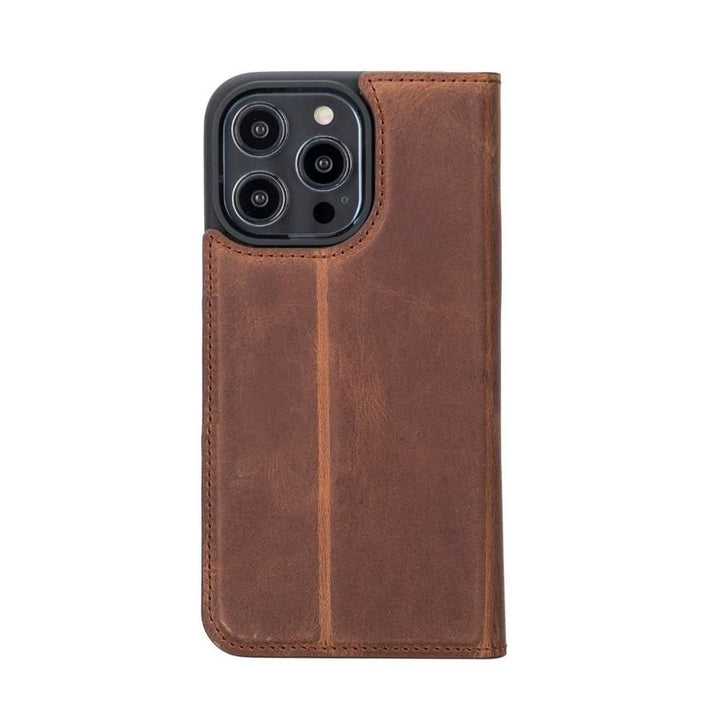 Apple iPhone 15 Pro Case Genuine Leather Wallet with Hidden Magnet