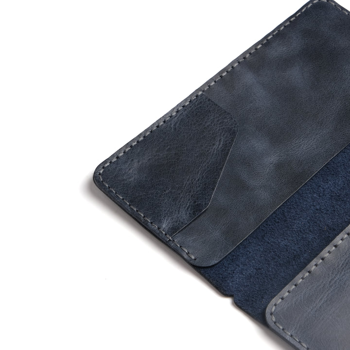Plain Leather Handmade Wallet Blue