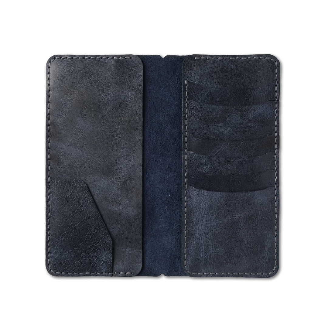 Plain Leather Handmade Wallet Blue