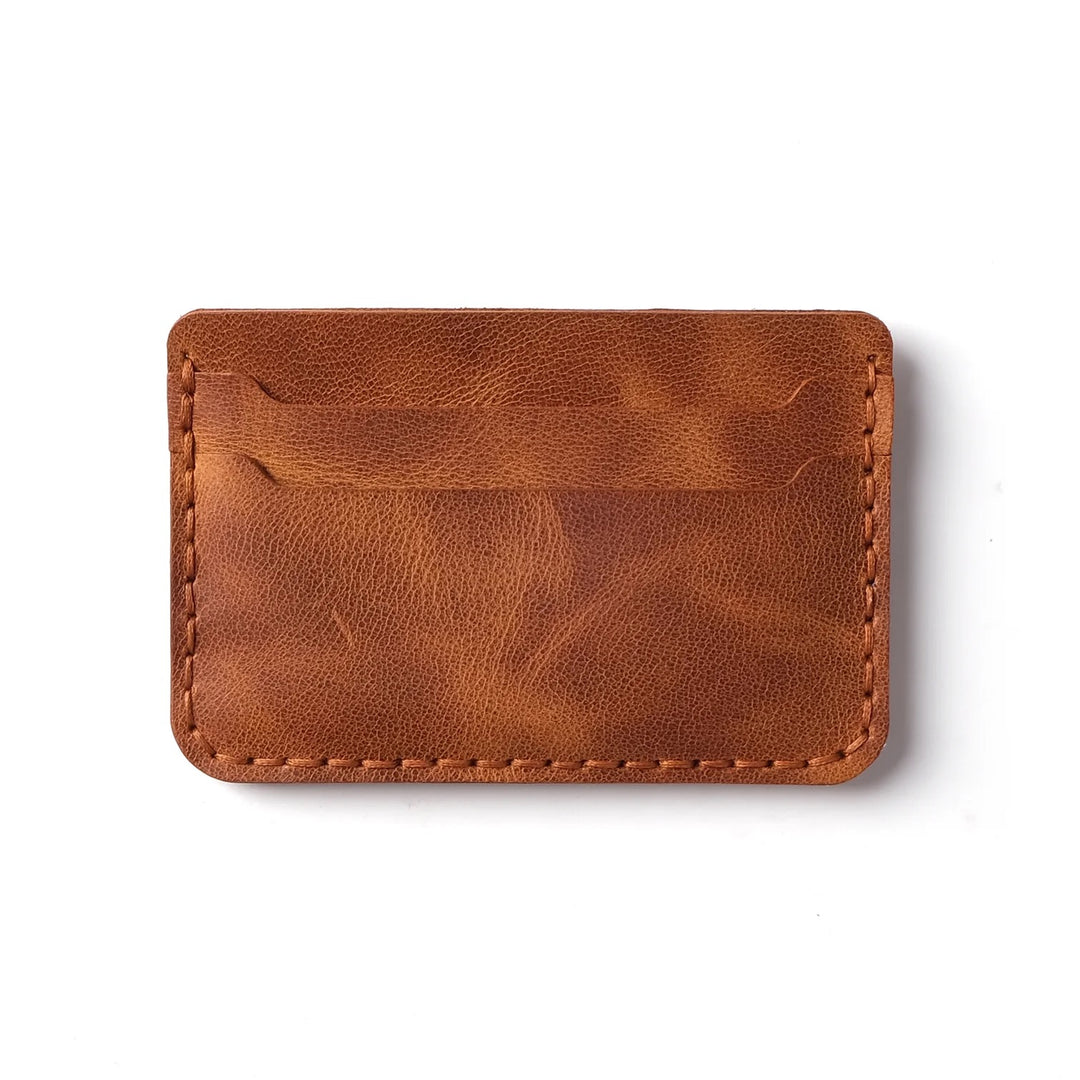 Soporte de billetera de cuero hecho a mano mínimo marrón oscuro
