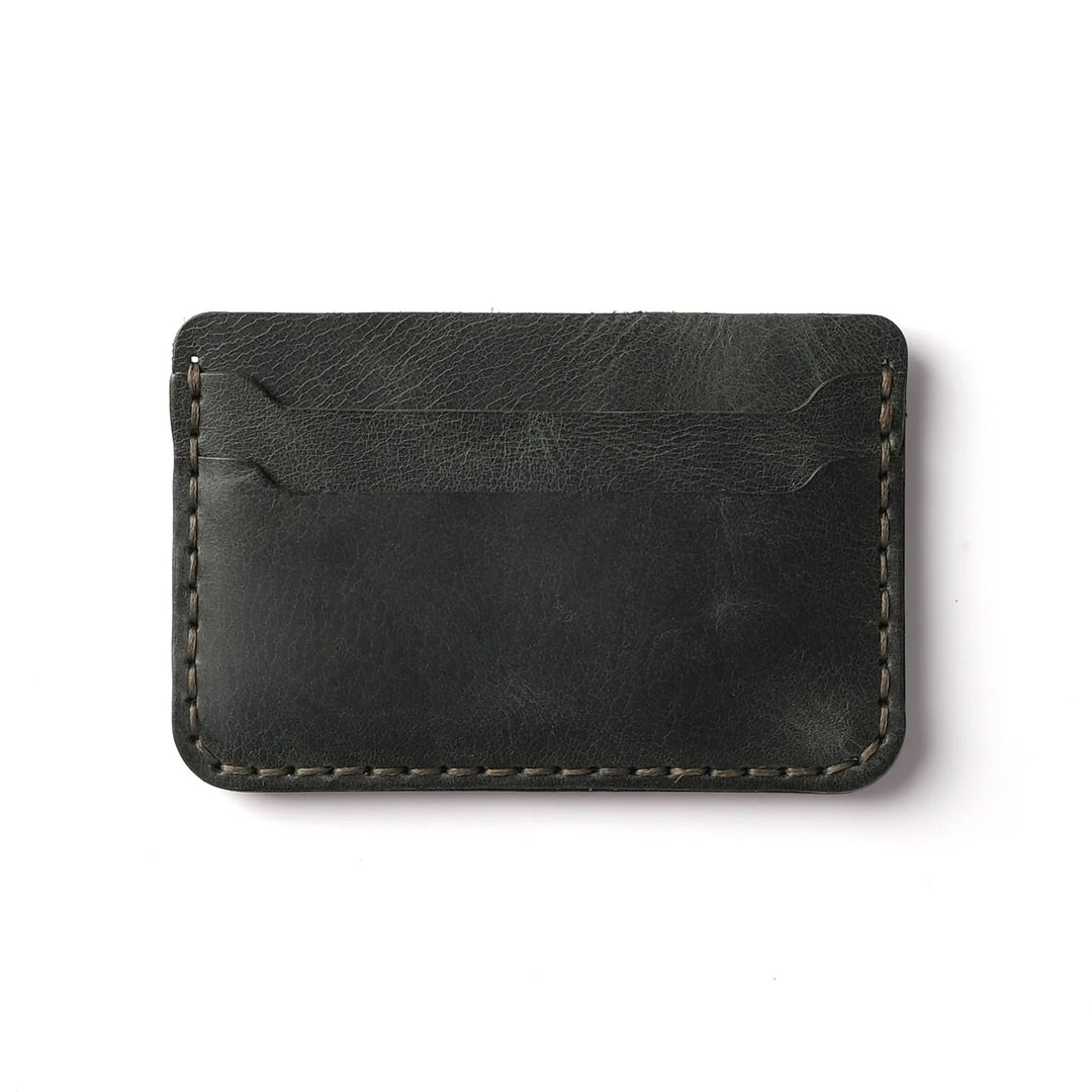 Soporte de tarjeta de billetera de cuero hecho a mano mínimo de color verde oscuro