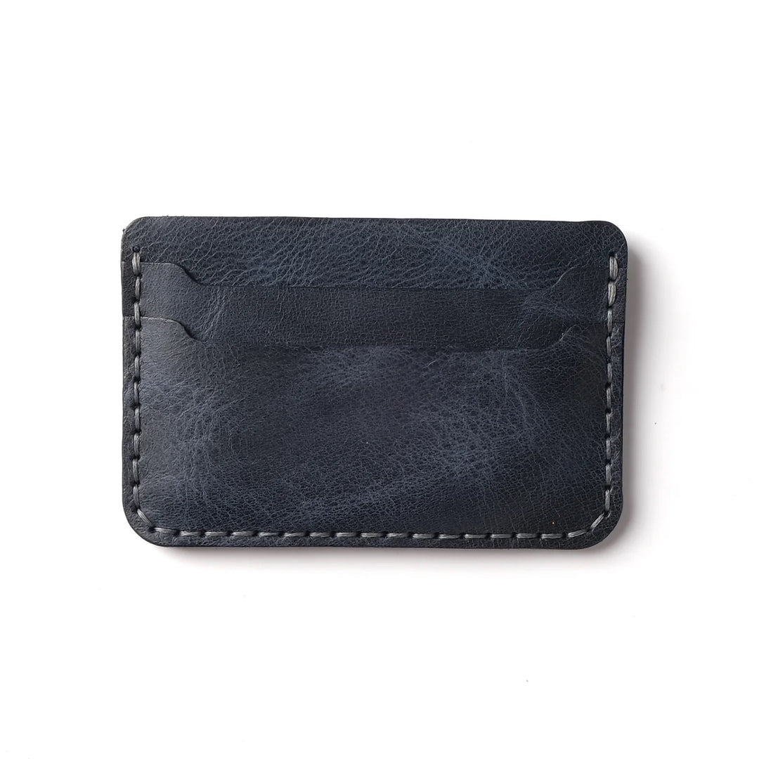 Suport de card de portofel din piele minimă realizată manual albastru închis