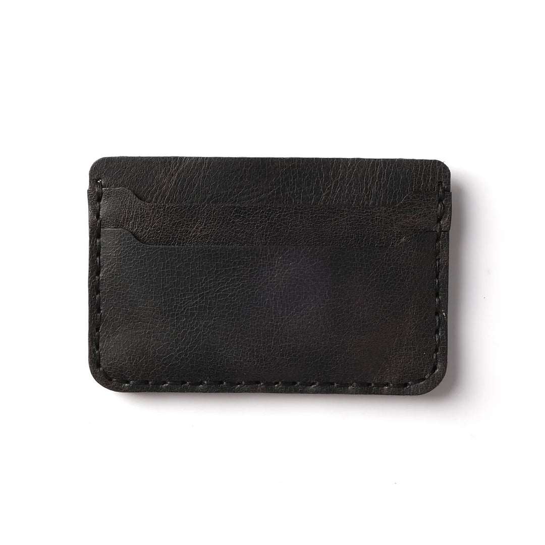 Minimalistisches handgefertigtes Leder-Geldbörsen-Kartenetui in Schwarz