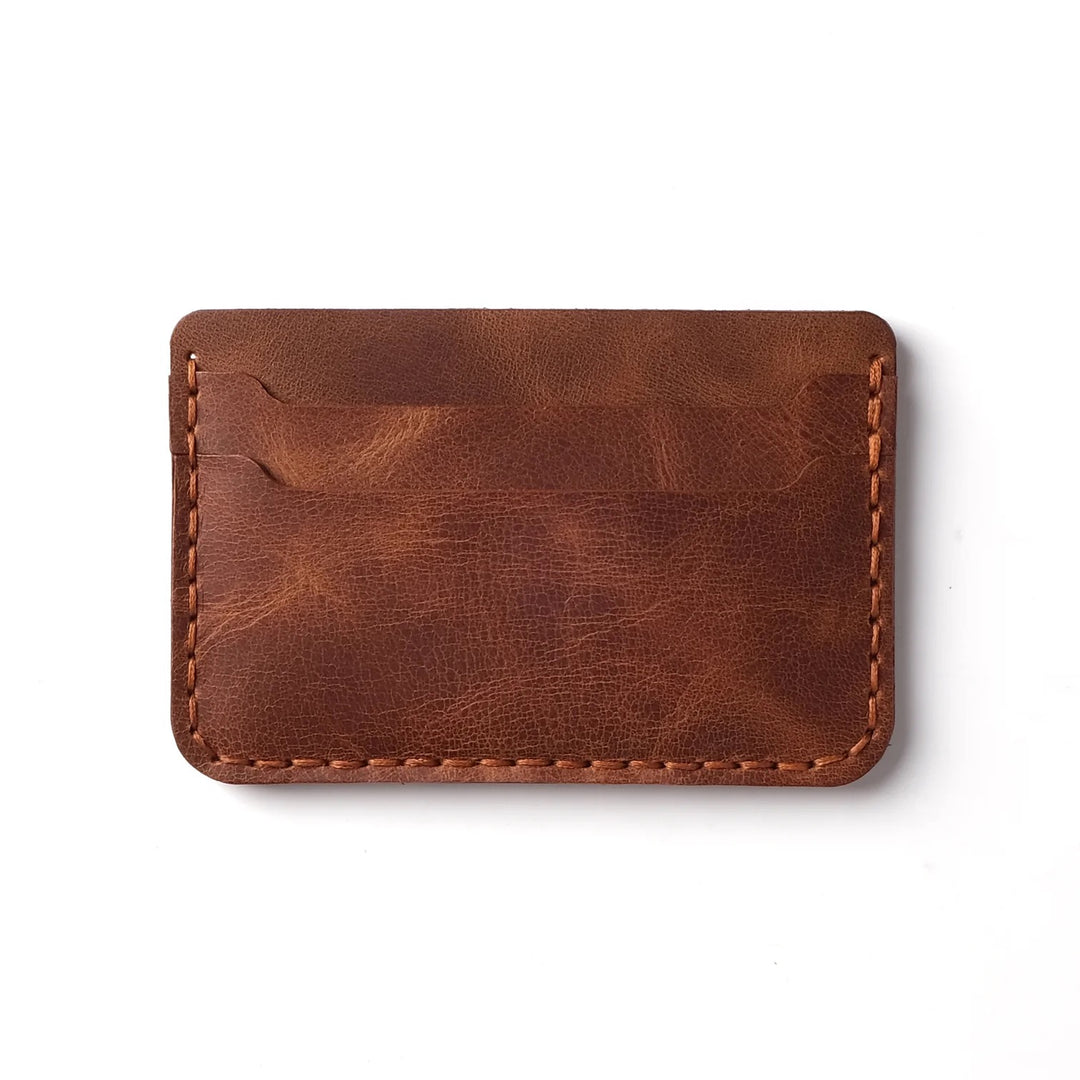 Suport de card de portofel din piele minimă handmade maroniu