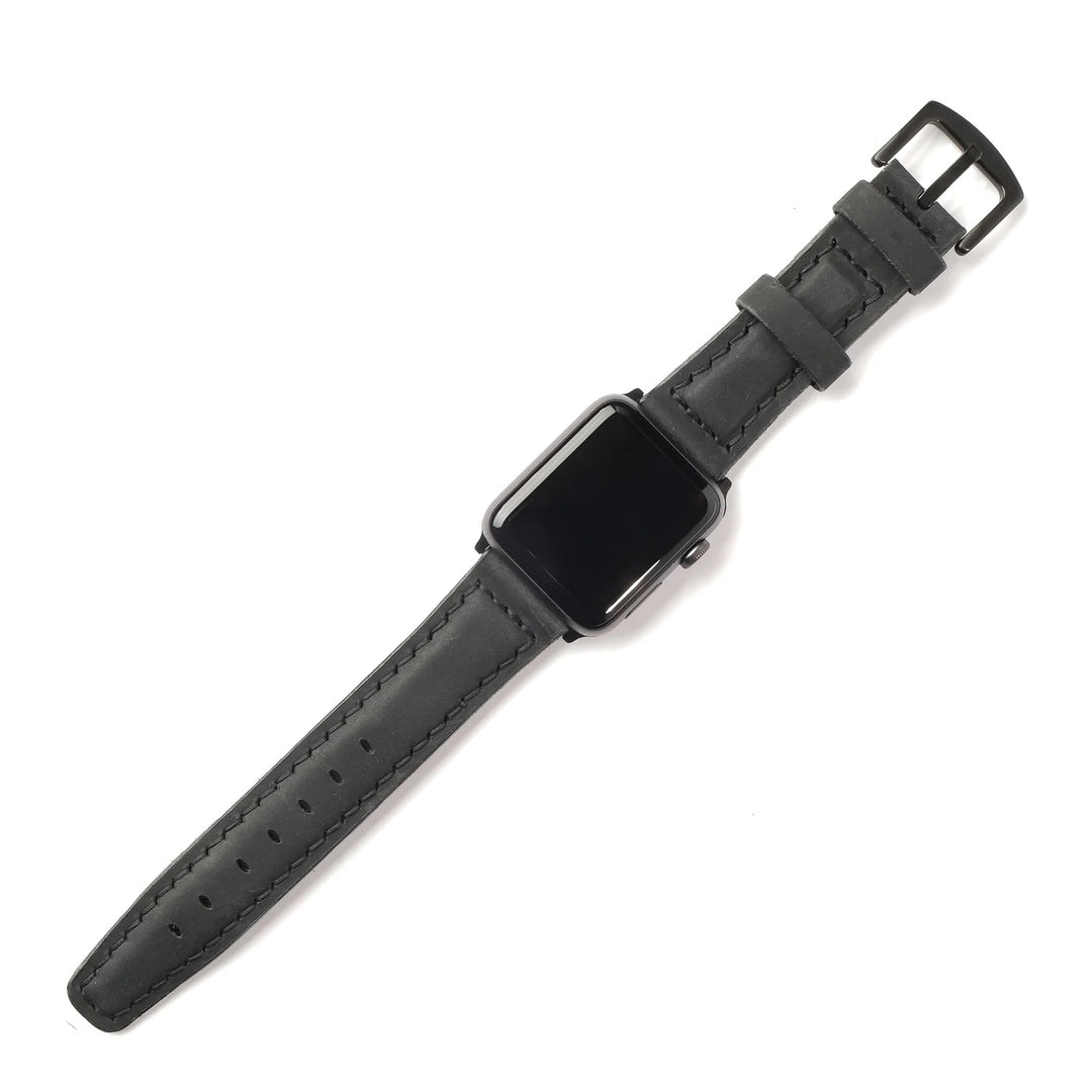 Apple Watch 9 41 MM Handgefertigtes Lederarmband Schwarz