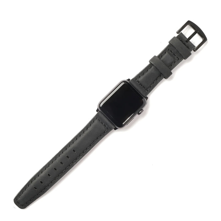 Apple Watch Ultra 2 49 MM El Yapımı Deri Kordon Kayış Siyah