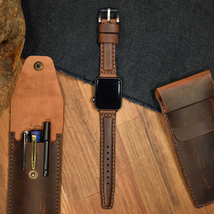 Apple Watch 9 41 mm handgefertigtes Lederarmband braun