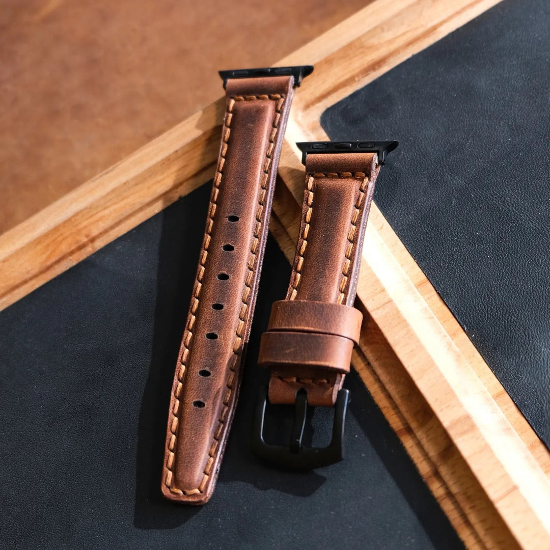 Apple Watch SE 2 2022 44 mm Correa de banda de cuero hecha a mano marrón