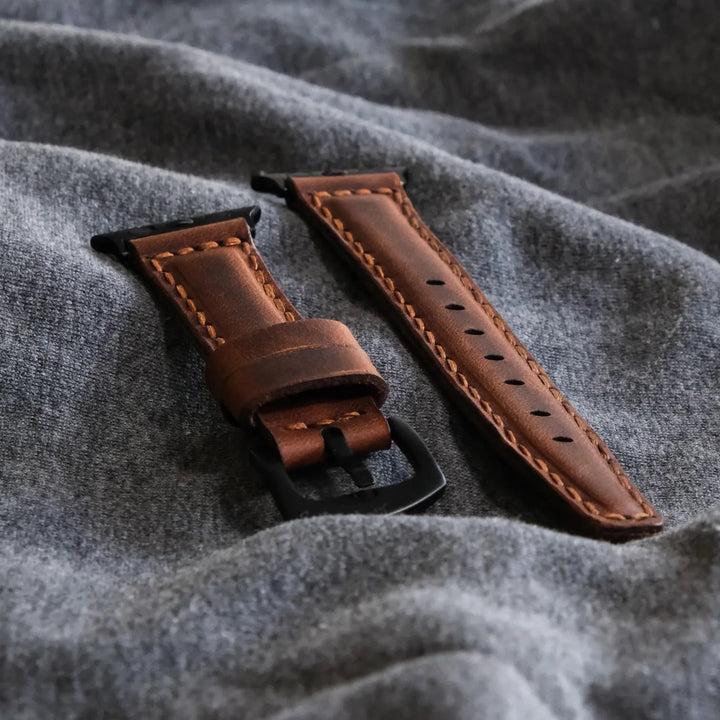 Apple Watch 7 45 mm Correa de banda de cuero hecha a mano marrón