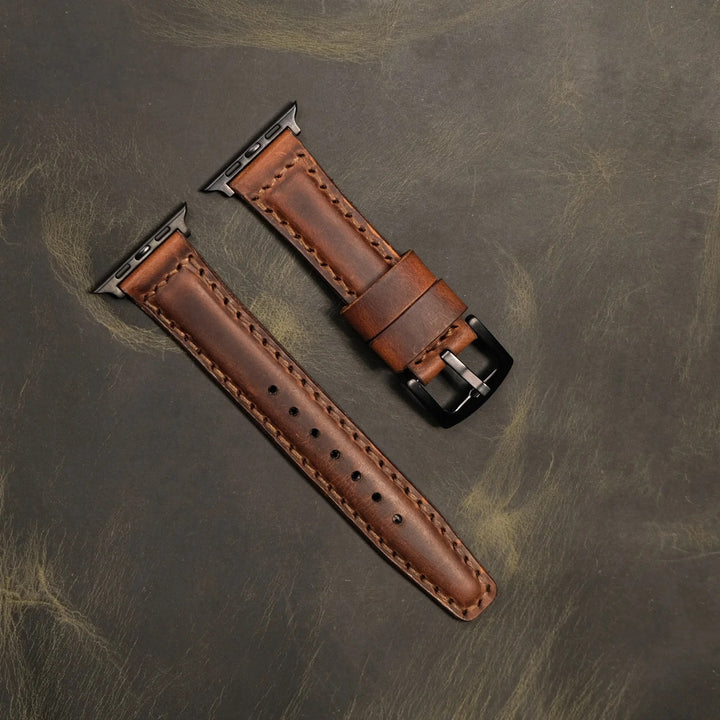 Apple Watch 8 45 mm Correa de banda de cuero hecha a mano marrón