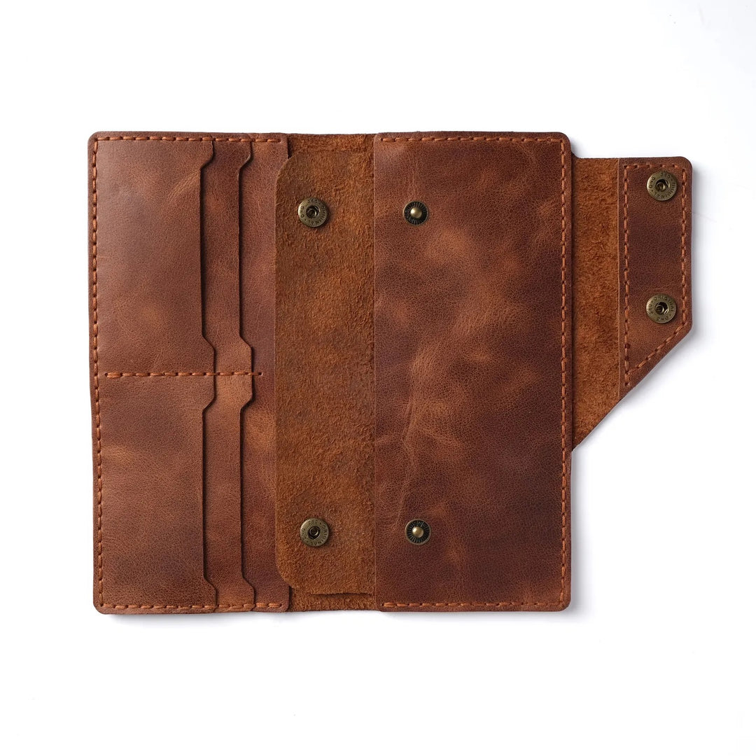 Handmade Leather Long Wallet Brown