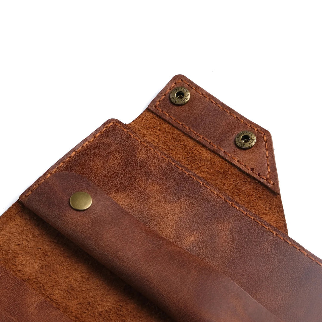 Billetera larga de cuero hecho a mano marrón claro