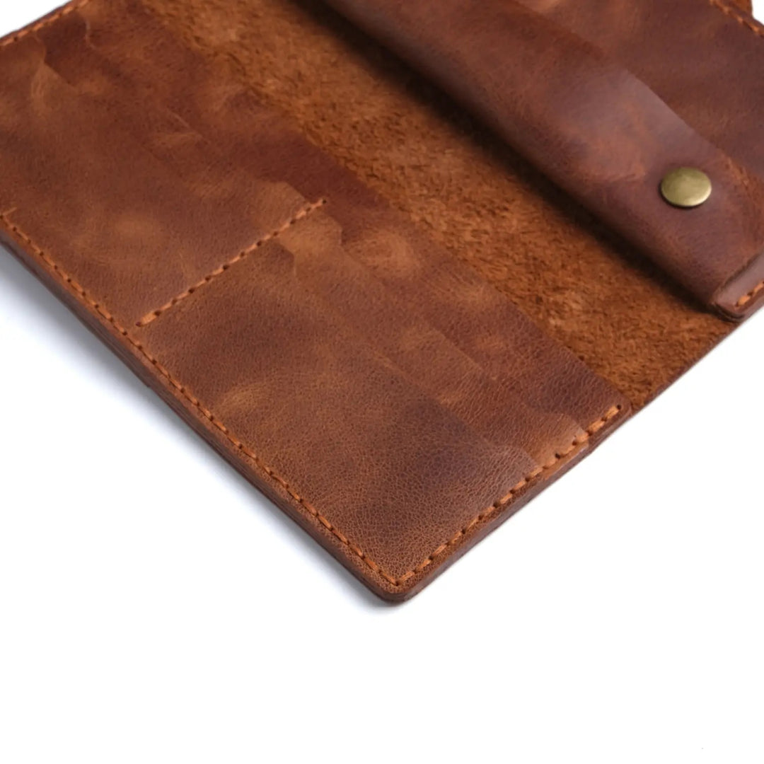 Billetera larga de cuero hecho a mano marrón
