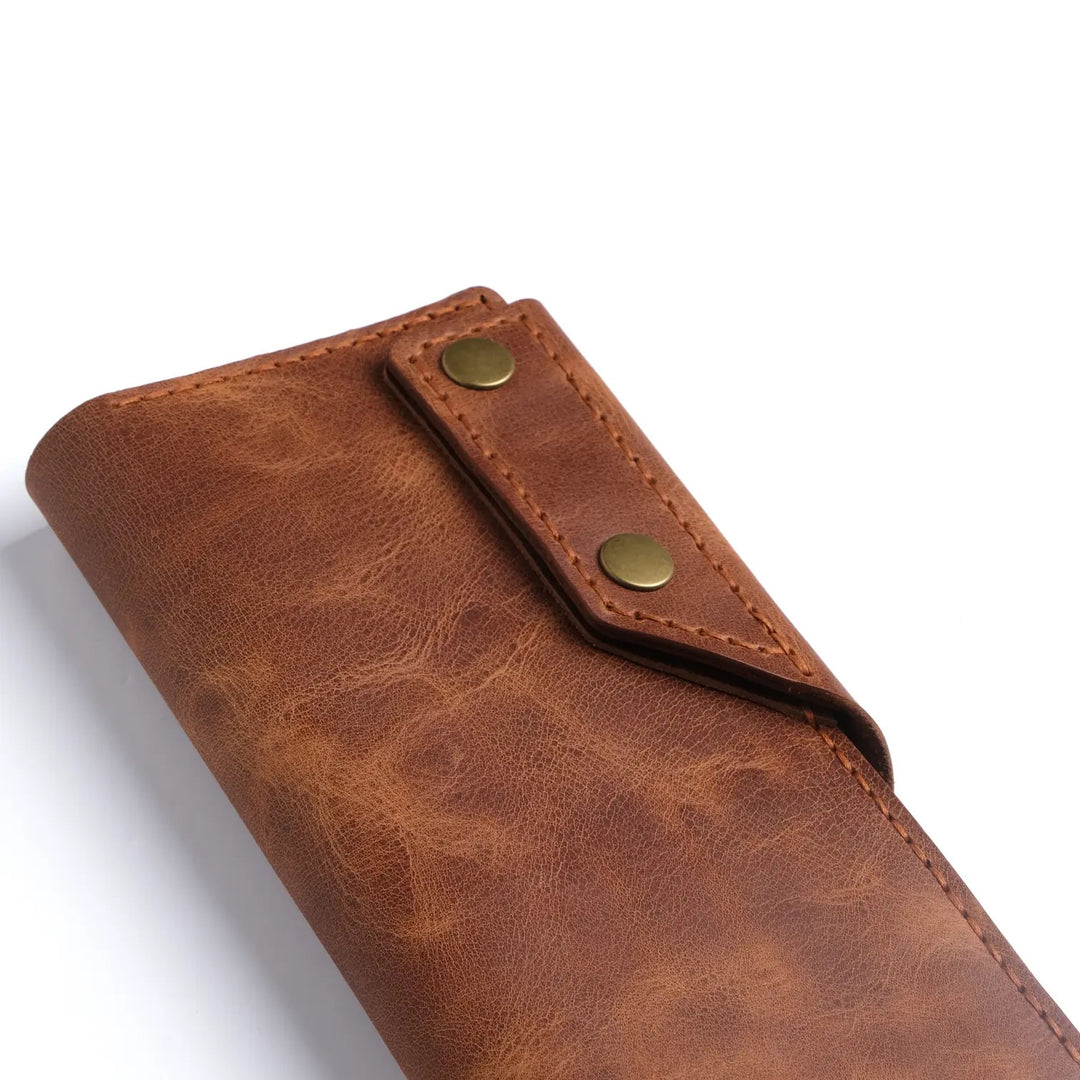 Billetera larga de cuero hecho a mano marrón