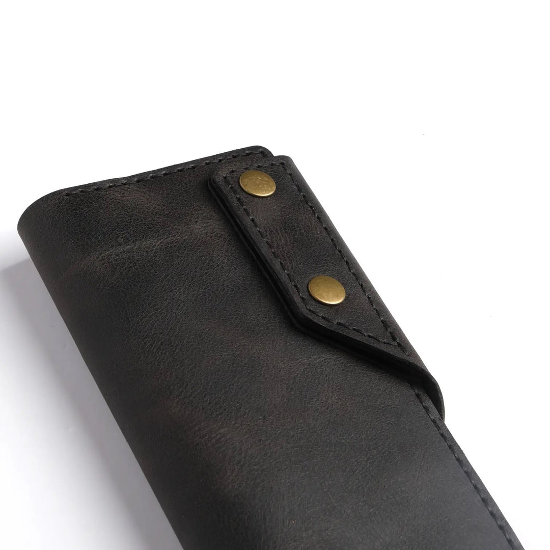 Handgefertigte lange Geldbörse aus Leder in Schwarz