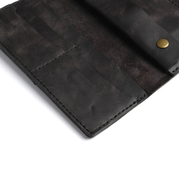 Handmade Leather Long Wallet Tobacco Black