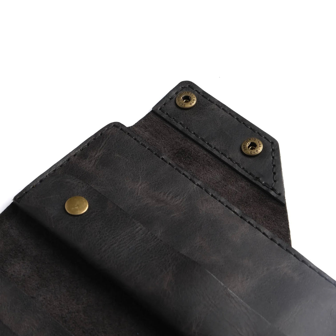 Handgefertigte lange Geldbörse aus Leder in Schwarz